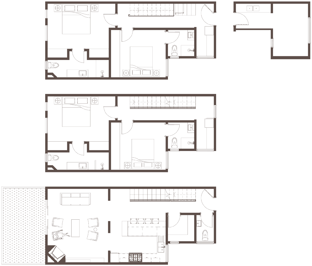 Four bedroom garden triplex unit typology plan