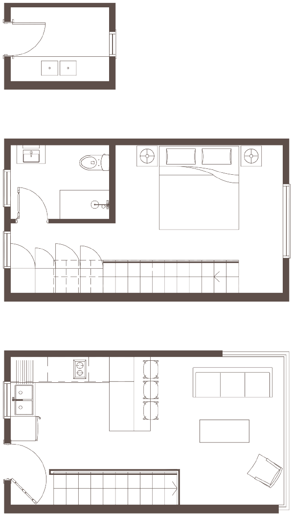 One bedroom duplex unit typology plan