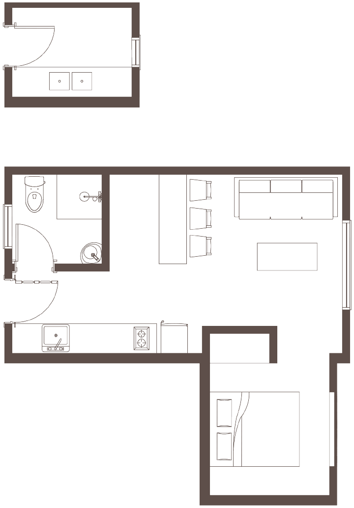 Studio corner apartment unit typology plan