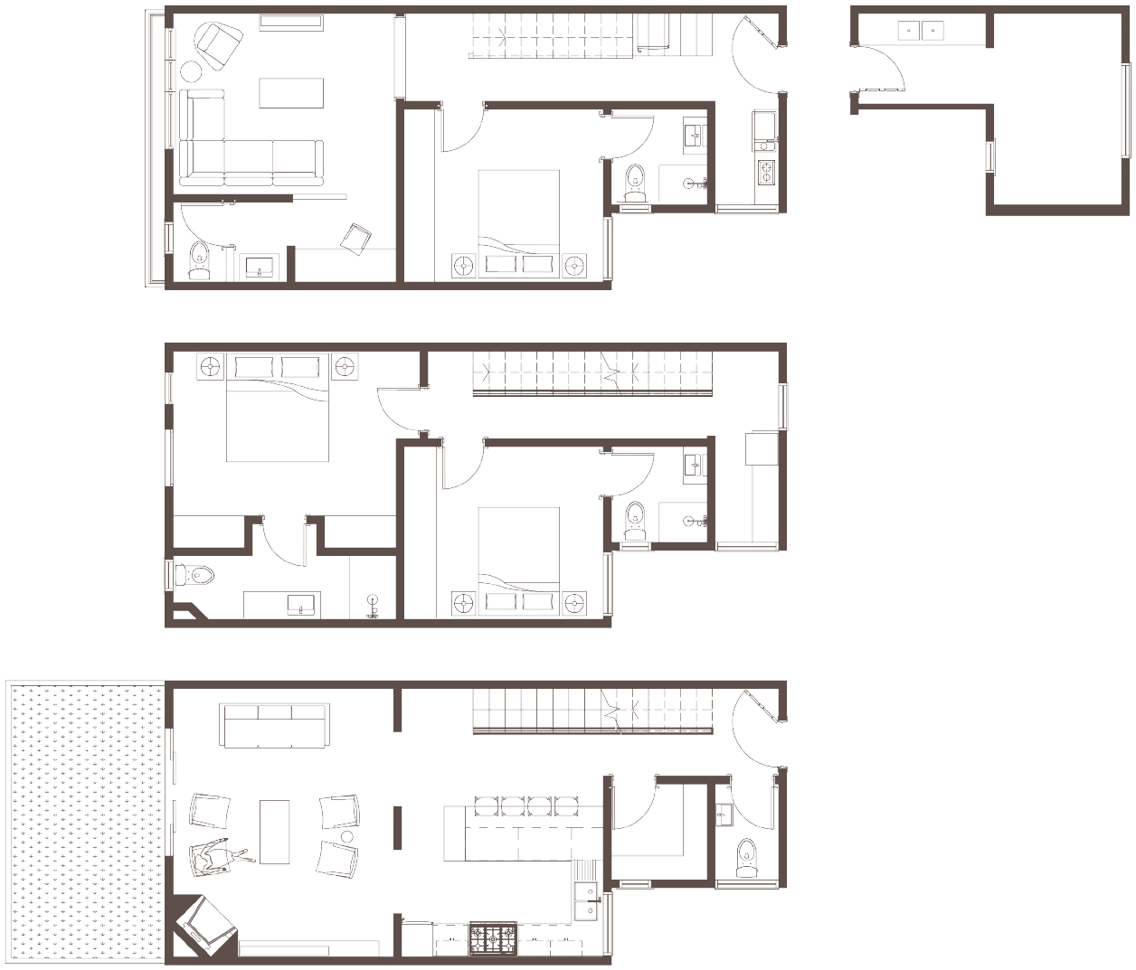 Three bedroom garden triplex unit typology plan